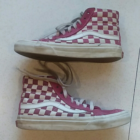 Vans Shoes - Vans checkered high top sneakers pink white size 5